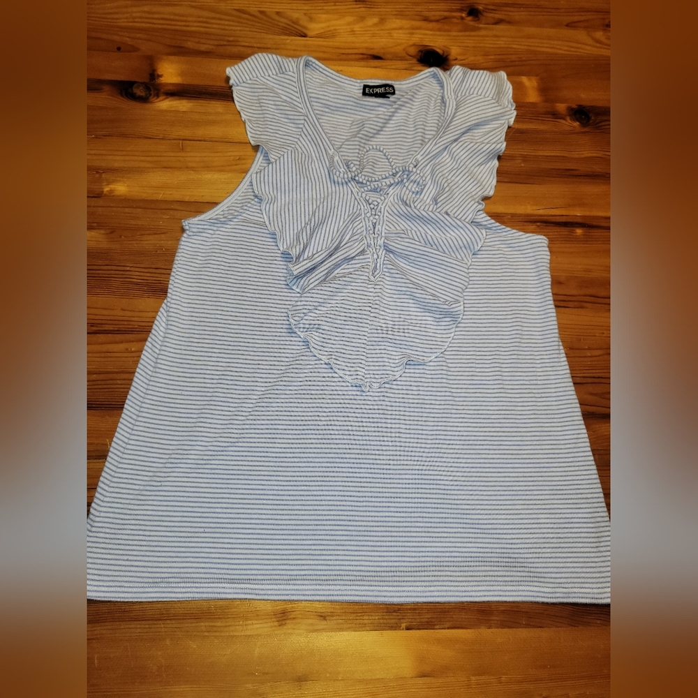 Express Blue and White Ruffled Blouse